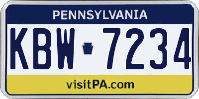 PA license plate KBW7234