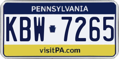 PA license plate KBW7265