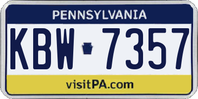 PA license plate KBW7357