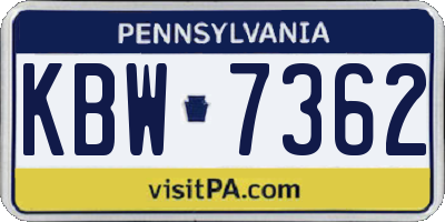 PA license plate KBW7362
