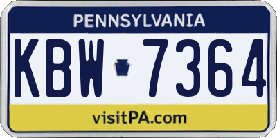 PA license plate KBW7364