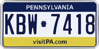 PA license plate KBW7418