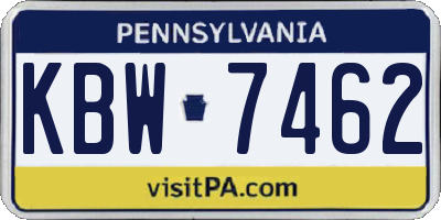 PA license plate KBW7462