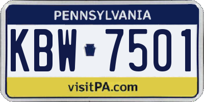 PA license plate KBW7501