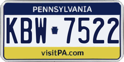 PA license plate KBW7522