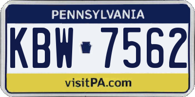 PA license plate KBW7562