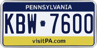 PA license plate KBW7600