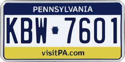 PA license plate KBW7601