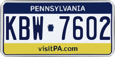 PA license plate KBW7602