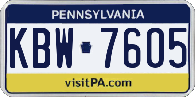 PA license plate KBW7605
