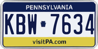 PA license plate KBW7634