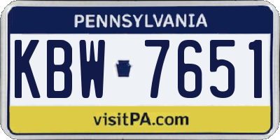 PA license plate KBW7651