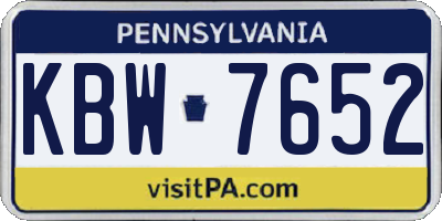 PA license plate KBW7652