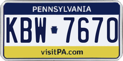 PA license plate KBW7670