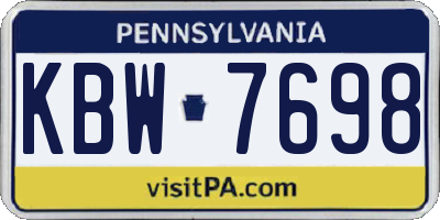 PA license plate KBW7698