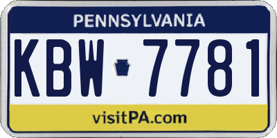 PA license plate KBW7781