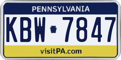 PA license plate KBW7847