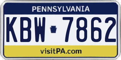 PA license plate KBW7862