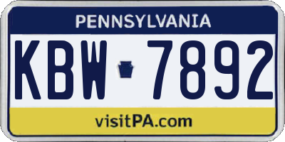 PA license plate KBW7892