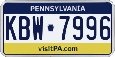 PA license plate KBW7996