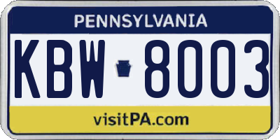 PA license plate KBW8003