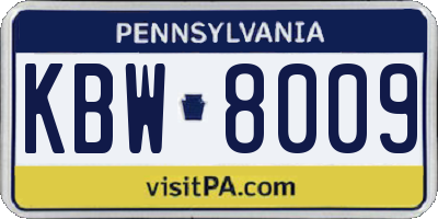 PA license plate KBW8009