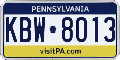 PA license plate KBW8013