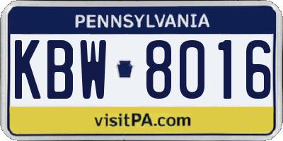 PA license plate KBW8016