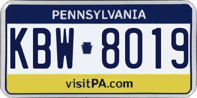 PA license plate KBW8019