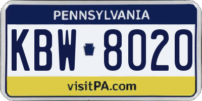 PA license plate KBW8020