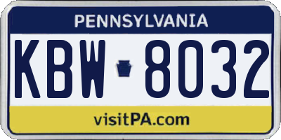 PA license plate KBW8032