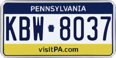 PA license plate KBW8037