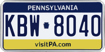 PA license plate KBW8040
