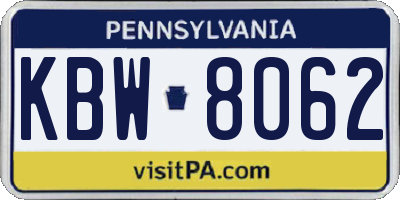 PA license plate KBW8062