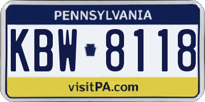 PA license plate KBW8118