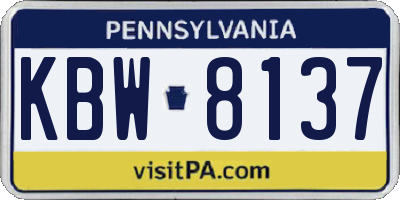 PA license plate KBW8137