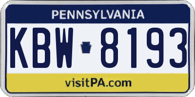 PA license plate KBW8193