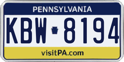 PA license plate KBW8194