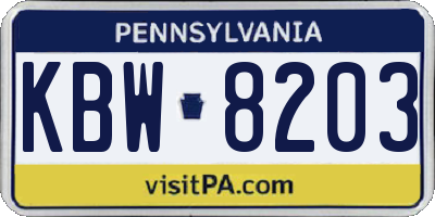 PA license plate KBW8203