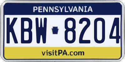 PA license plate KBW8204