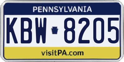 PA license plate KBW8205