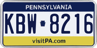 PA license plate KBW8216