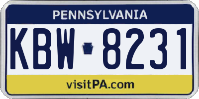 PA license plate KBW8231