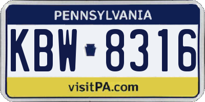 PA license plate KBW8316