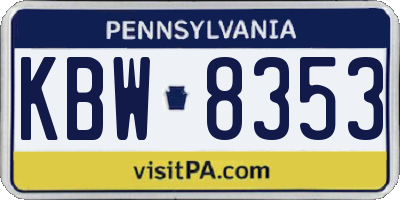 PA license plate KBW8353