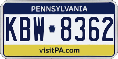 PA license plate KBW8362