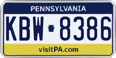 PA license plate KBW8386
