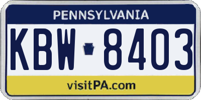 PA license plate KBW8403