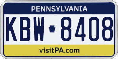 PA license plate KBW8408