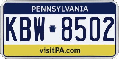 PA license plate KBW8502